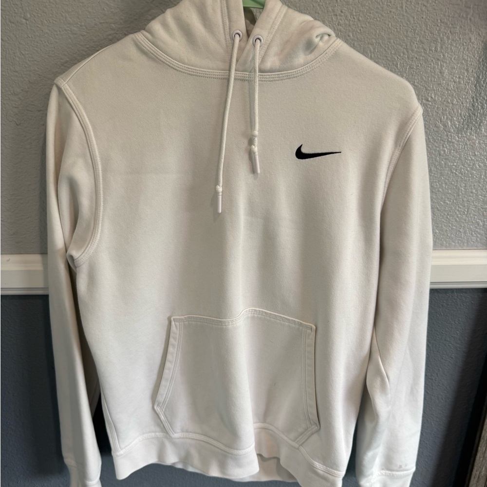Nike Men's White Hoodie with Black Logo Small